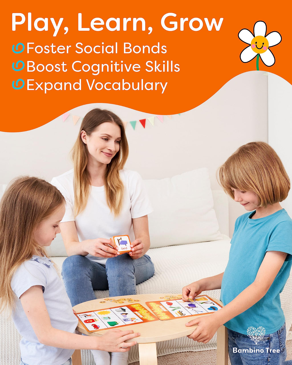 THE BAMBINO TREE Animal and Picture Bingo Game for Kids - Flash Cards Matching Learning Board Game for Ages 3-6 Preschool, Kindergarten & Family Fun