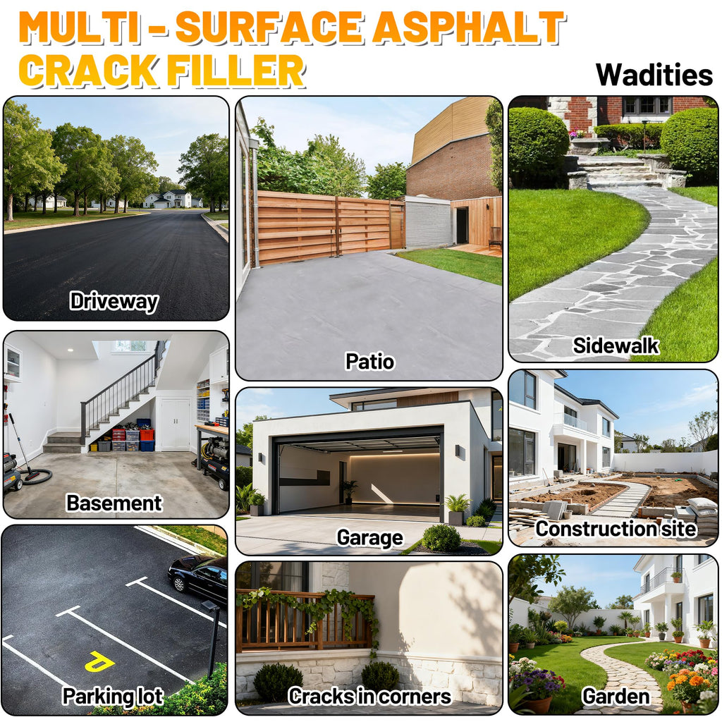 Asphalt Crack Filler, 8LB High Elasticity Cement Crack Filler, Self Leveling Waterproof Repair Sealant for Driveway, Walkway, Blacktop Concrete Joint, Outdoor Quick Drying Sealer - Black