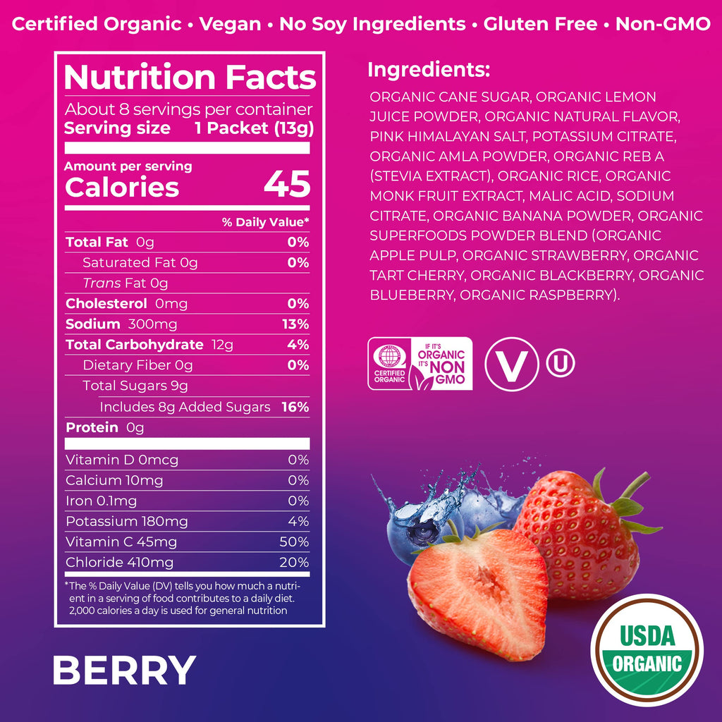 Orgain Organic Hydration Packets, Electrolytes Powder - Mango Hydro Boost with Superfoods, Vegan, Gluten-Free, No Soy Ingredients, Non-GMO, Less Sugar than Sports Drinks, 16 Count
