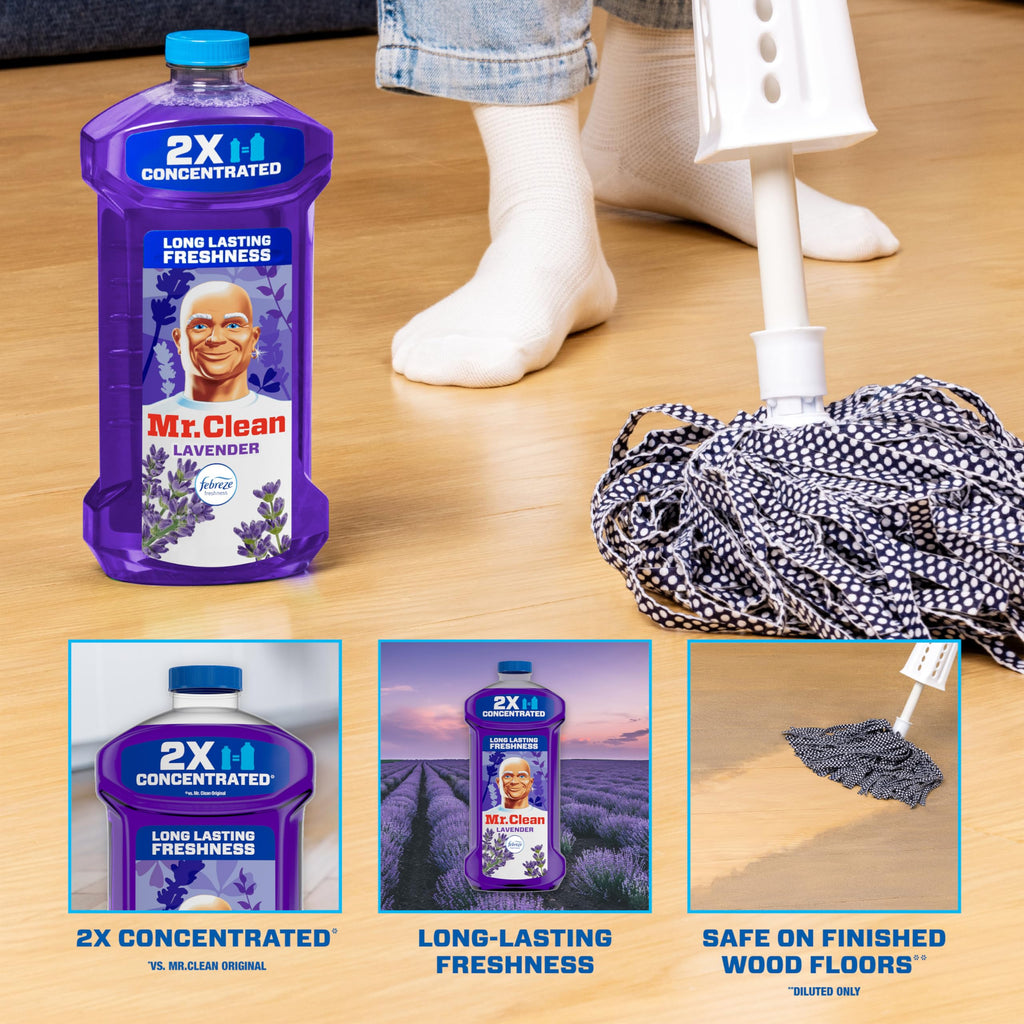 Mr. Clean All Purpose Cleaner,Floor Cleaner for Mopping Home,Bathroom,& Kitchen,Cleaning Liquid for Mop & Bucket,Cleaning Supplies,Multi-Surface Dilutable,Lavender,41oz,(Pack of 4)