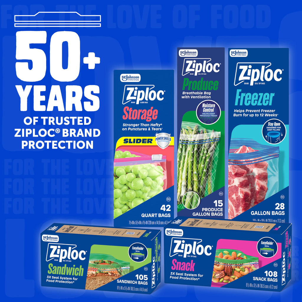 Ziploc Gallon Food Storage Freezer Bags, Stay Open Design with Stand-Up Bottom, Easy to Fill, 120 Bags Total
