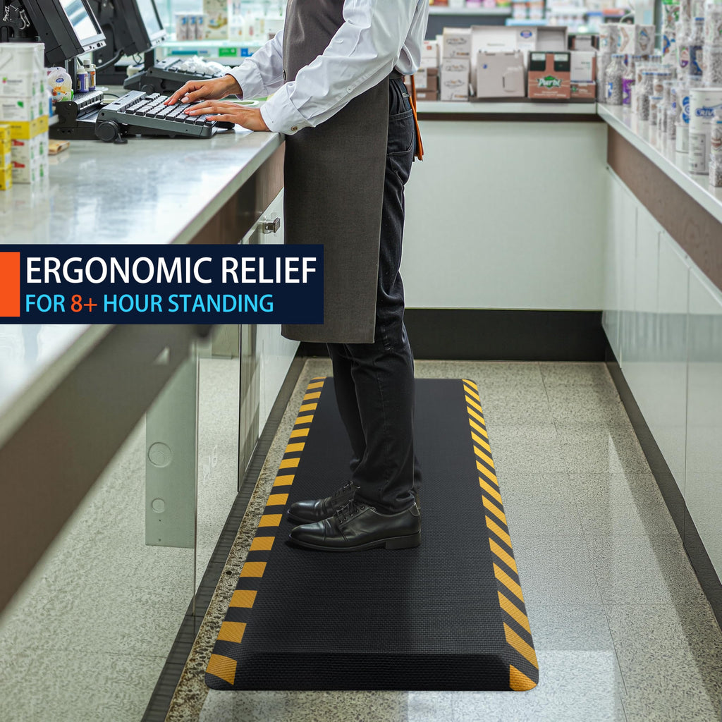 FEATOL Anti Fatigue Mat Industrial, Ergonomic Standing Floor Mat for Work for Stand -Safety Support for Leg & Back Pain(Yellow Border, 20" x 39", 1PC)