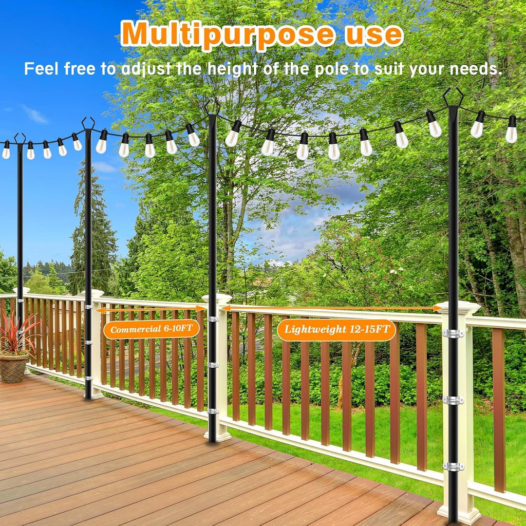 LETIANPAI 10Ft String Light Poles 6 Pack,Light Poles for Outside Lights,Outdoor with Fence Brackets Hanging Lights,Metal Stand Deck Patio Backyard