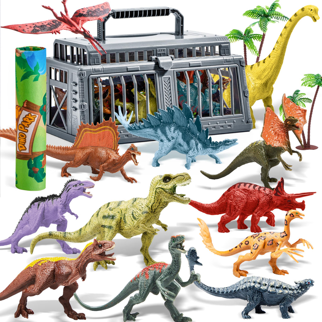 JOYIN Dinosaur Toys with Activity Play Mat & Storage Cage, 19 PCS Realistic Dinosaur Figures & Trees for Toddlers Kids Ages 3-5, Ideal for Boys and Girls Gift