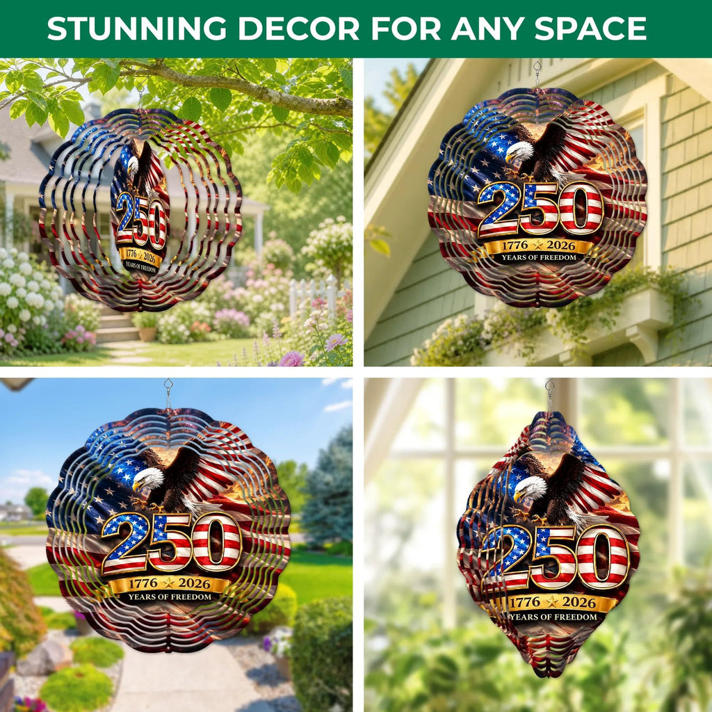250th Anniversary American Eagle Wind Spinner, Patriotic Wind Spinner Outdoor – Stainless Steel Metal Hanging Spinners 12 in, American Flag 4th of July Patriotic Decor for Garden