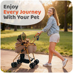 Pet Stroller for Small Medium Dogs & Cats – 2-in-1 Detachable Carrier, Zipperless Entry, Lightweight Folding Travel Stroller with Storage Basket, Cup Holder, Brown