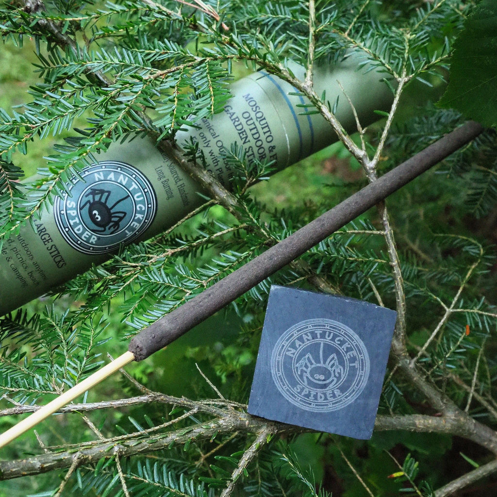 Nantucket Spider Mosquito Repellent Incense Sticks with Stone Holder, Woodland Scent, Outdoor Use Only, 90+ Minute Burn Time, Essential Oil Blend