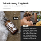Local Revival Tallow and Honey Body Wash - Unscented - Beef Tallow with Honey, Olive Oil, Shea Butter and Jojoba Oil - Moisturizing Body Wash for Men and Women, 16oz
