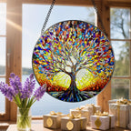 Stained Glass Window Hanging, 8 in Tree of Life Sun Catchers Indoor Window, Stained Glass Suncatcher, Gifts for Women, Her, Wife, Friend and Mom for Mother's Day, Christmas, Birthday