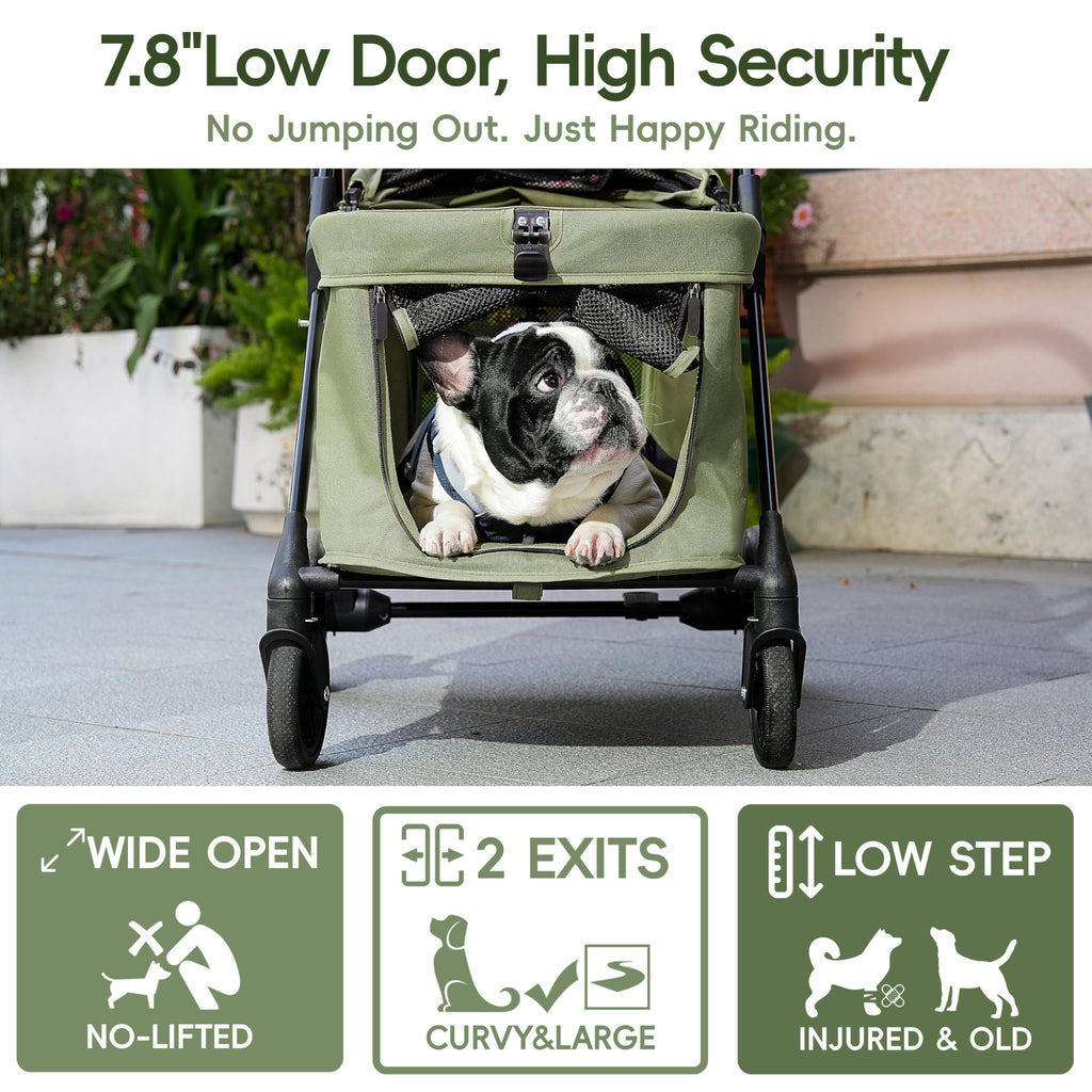 JOYCOW Dog Stroller for 2 Small Dogs or 1 Medium Pet, Low-Entry Design with Anti-Jump-Out, 600D Oxford Fabric, Up to 70 lbs, Green