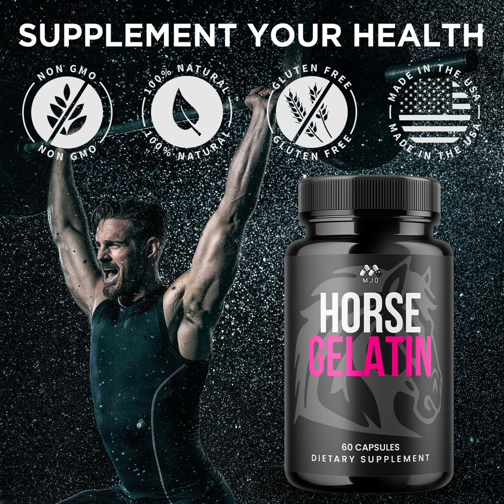 Horse Gelatin Capsules, Official HorseGelatin Pills for Men with All Natural Ingredients, Advanced Formula Men's Health & Wellness Support Pill, Maximum Strength Multivitamin Supplement (60 Capsules)