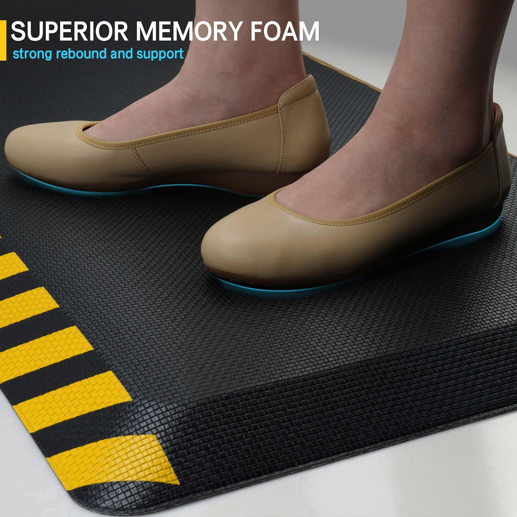 FEATOL Anti Fatigue Mat Industrial, Ergonomic Standing Floor Mat for Work for Stand -Safety Support for Leg & Back Pain(Yellow Border, 20" x 59", 1PC)