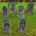 Hourleey Halloween Foam RIP Tombstones, 6 Pack 15" Graveyard Headstone Decorations Outdoor for Halloween Lawn Yard Garden Tombstone Decor