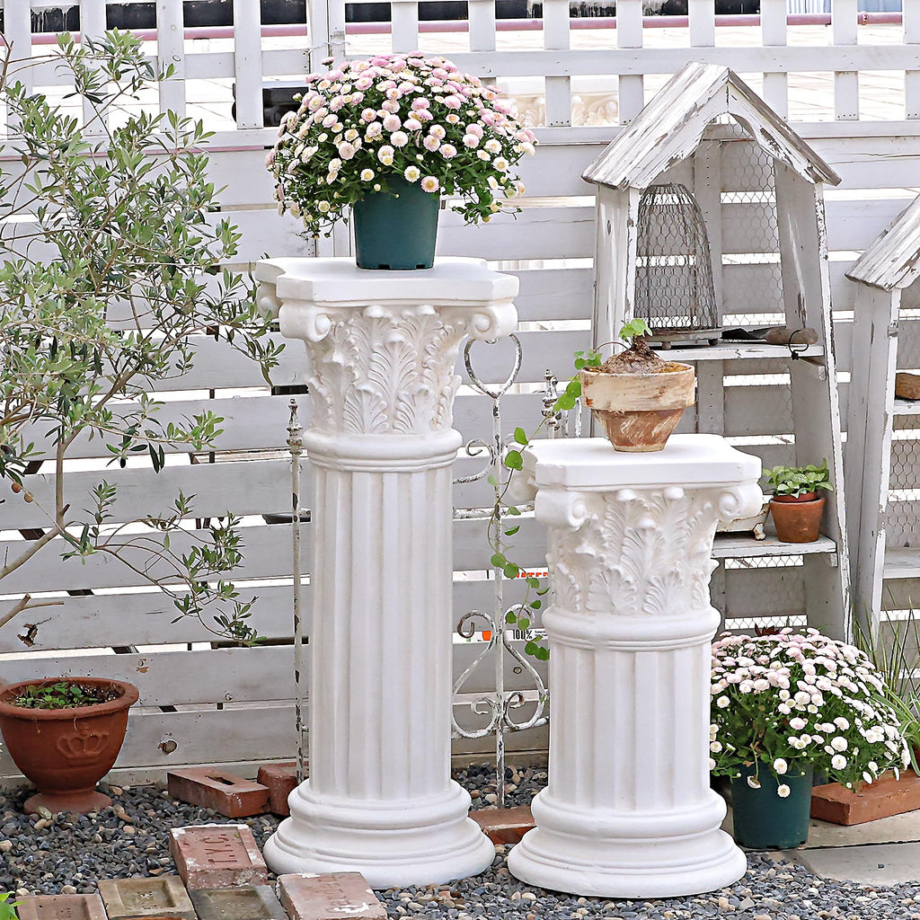 VISIBLE Decorative Roman Column Pedestal, Black Bronze, MGO Cement with Fiber, Classical Garden Pillar, Indoor Outdoor Decor (White, 33.5IN)