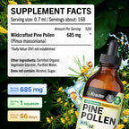 BIO KRAUTER® Pine Pollen for Men's Support - Pure & Vegan Pine Pollen Tincture 685 mg per Serving 4 Fl.Oz 56-Day Supply - Immune Support Supplement & Antioxidants - Alcohol & Sugar Free