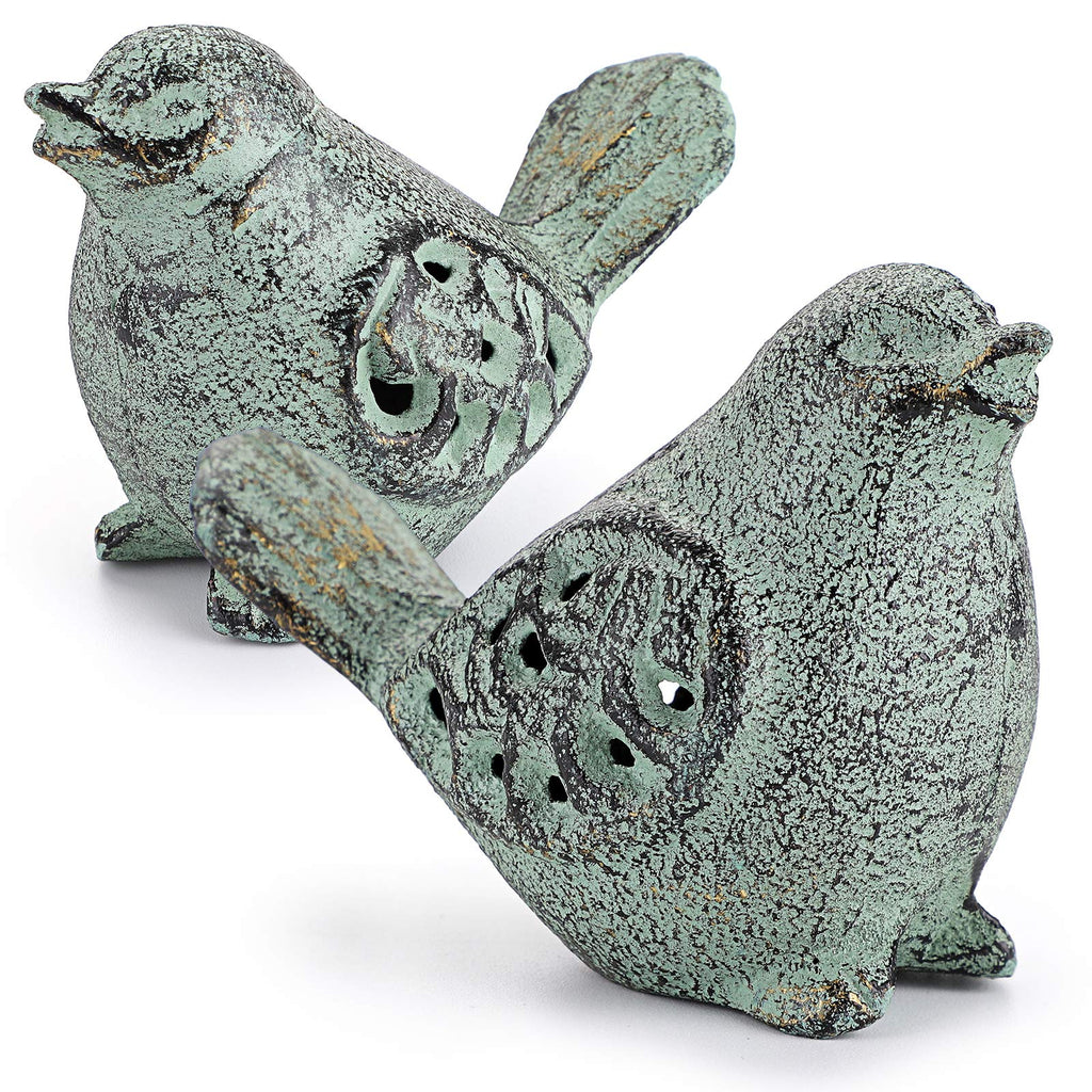 OwnMy 2 Cast Iron Green Bird Sculptures Outdoor Indoor Small Birds Statues