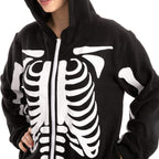 Spooktacular Creations Halloween Skeleton Costume, Adult Skeleton Costume, Unisex Adult Jumpsuit Plush Hoodie Zipper Jumpsuit for Men Women Halloween Dress-up Cosplay Themed Parties Black