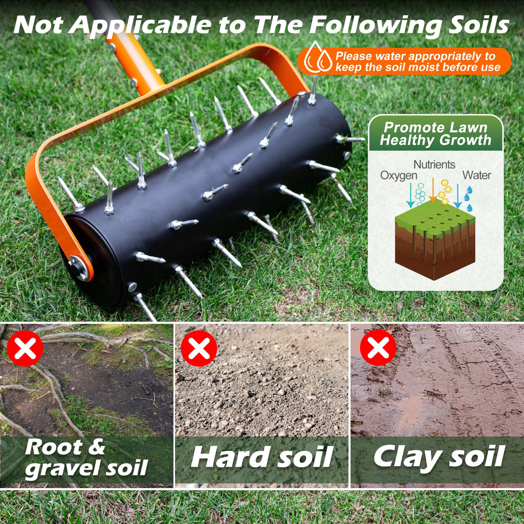 Walensee Rolling Lawn Aerator, Heavy Duty Manual Aerator with 42 Spikes