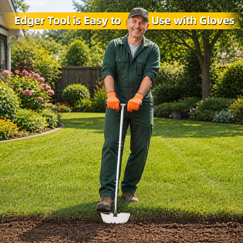 KYEEN-TOOLS Serrated Edger Lawn Tool - Half Moon Shovel with Softer T-Handle, Lawn Edger for Yard, Garden, Landscaping, Sidewalk, Cable Burial - Ergonomic Design, Rust-Proof, 38"