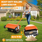 Hubiiett 24 Inch Rolling Lawn Aerator, Heavy Duty Manual Aerator Tool, Up to 70 lbs, Push Spike Aeration Tool with 42 Spikes, Suitable for Lawns, Garden, and Yard Grass Aeration [Orange]