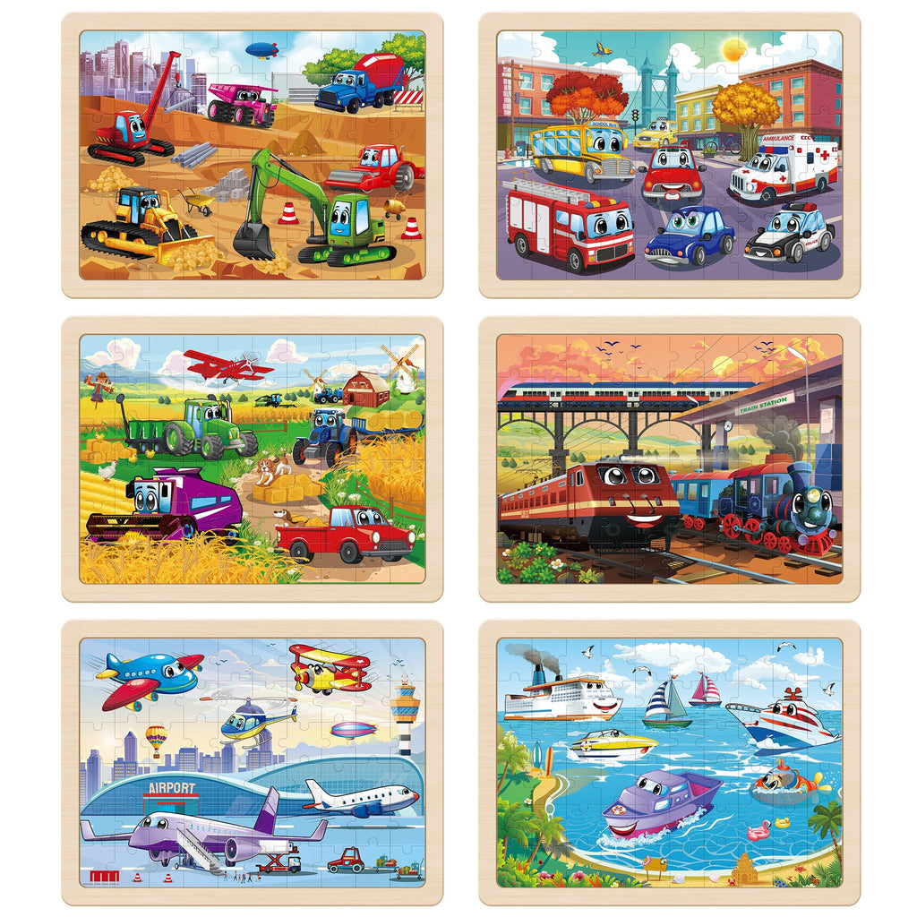SYNARRY Large Wooden Vehicle Jigsaw Puzzles for Kids Ages 4-8, 60-Piece