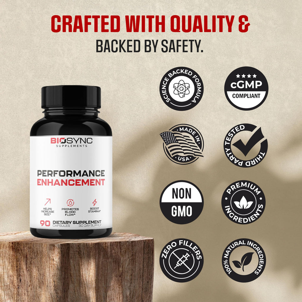 BioSync | Fast Acting Blood Flow Pills for Men | Maximum Dosage Enlargement Pills to Gain Size, Girth, Male Performance, Energy & Stamina | 9 Ultra Dosed Ingredients | 3rd Party Tested - 90 Capsules