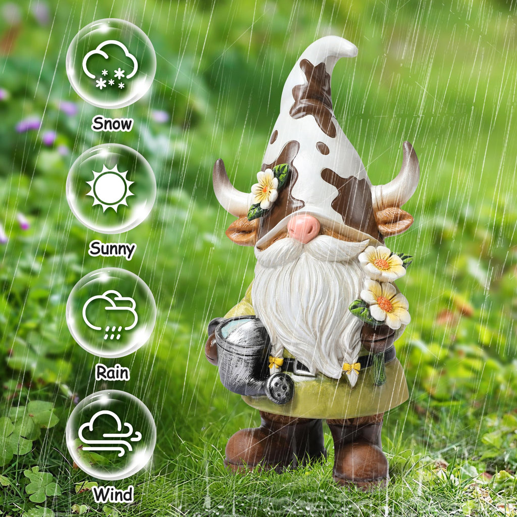Garden Gnomes Statue Farm Cow Gnome Figurine, Outdoor Animal Decor for Yard