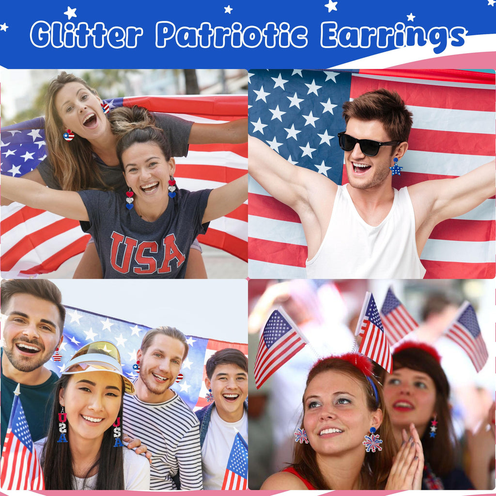 Y1tvei Independence Day Glitter Earrings for Women- 9 Pairs 4th of July American Flag Earrings Star Red Blue Dangle Drop Acrylic Accessories USA Flag Jewelry Gifts for Patriotic Memorial Veterans Day