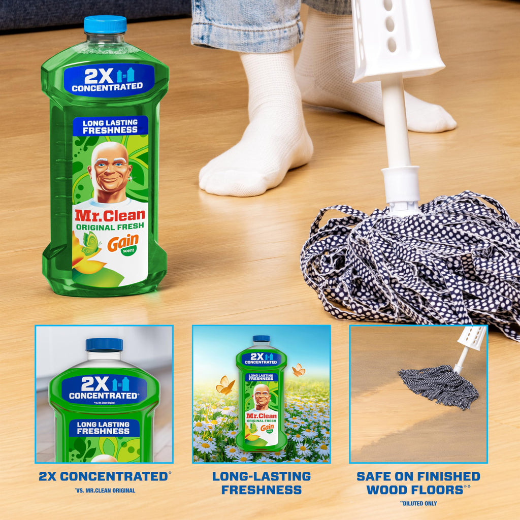 Mr. Clean All Purpose Cleaner,Floor Cleaner for Mopping Home,Bathroom,& Kitchen,Cleaning Liquid for Mop & Bucket,Cleaning Supplies,Multi-Surface Dilutable,Gain,41oz,(Pack of 4)