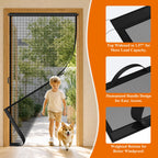 MAGZO Hanging Screen Door Curtain, Fits Door Size 32" x 80" (Mesh Size 34'' x 81''), Durable Fiberglass with Tension Rod and Hook&Loop (One Piece Can be Installed in 2 Ways), Weighted Bottom, Grey