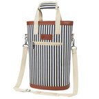 opux 2 Bottle Wine Bag Carrier Insulated Leakproof Wine Cooler Navy Stripes