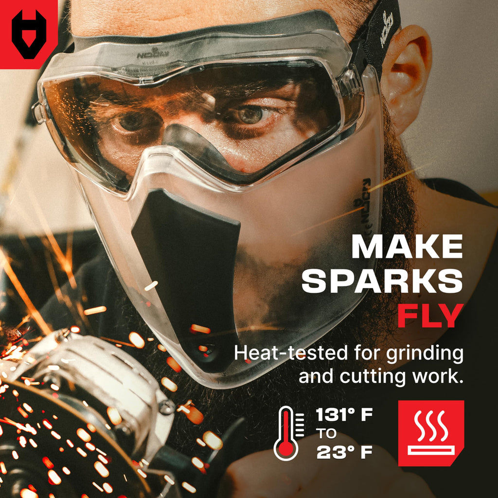 NoCry Safety Face Shield Mask for Work with Premium Anti Fog and Anti Scratch Technology — Durable ANSI Z87.1 Certified Grinding Face Shield with Extreme Impact Resistance