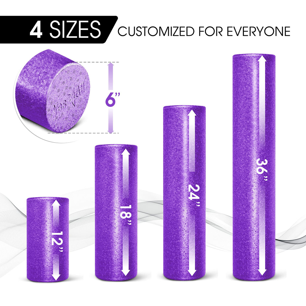Yes4All High-Density Foam Roller for Back Relief, Yoga, Exercise, Muscle Deep Tissue Massage 12-18-24-36- Purple - 12 Inches