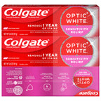 Colgate Optic White Sensitivity Relief Teeth Whitening Toothpaste, 3 Pack, Anticavity Toothpaste for Sensitive Teeth, Fluoride, Enamel Safe, Soothing Mint Flavor, 3.8 OZ