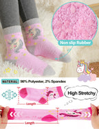 EBMORE Girls Kids Toddler Fluffy Socks Grips Non Slip Slipper Socks Warm Winter Cosy Hospital Gifts Socks Stocking Fillers 6 Pairs(Unicorn,4-7 Y)