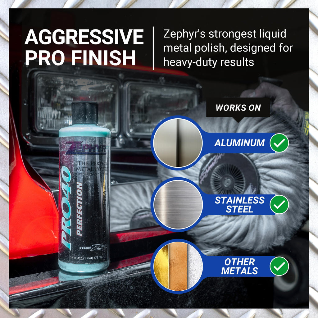 Zephyr - Pro 40 Perfection Liquid Metal Polish - Stainless Steel & Aluminum Polish for Big Rigs, Semi Trucks, Fuel Tanks, & More - 32 oz