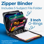Case-it School Zipper Binder | 3-Inch O-Rings | 600-Sheet | D-146 Jet Black