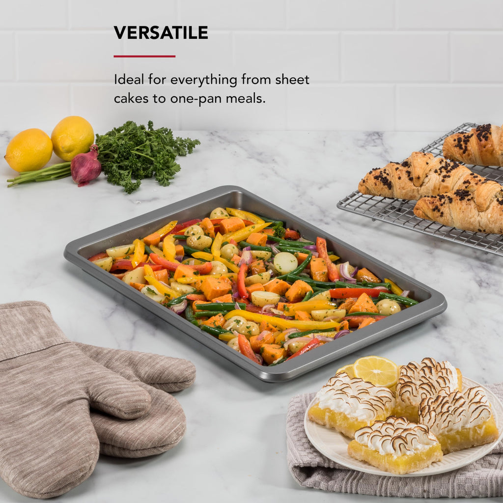 KitchenAid Premium Aluminized Steel Baking Sheet, Nonstick, 10x15 Inch, Contour Silver (Pack of 6)