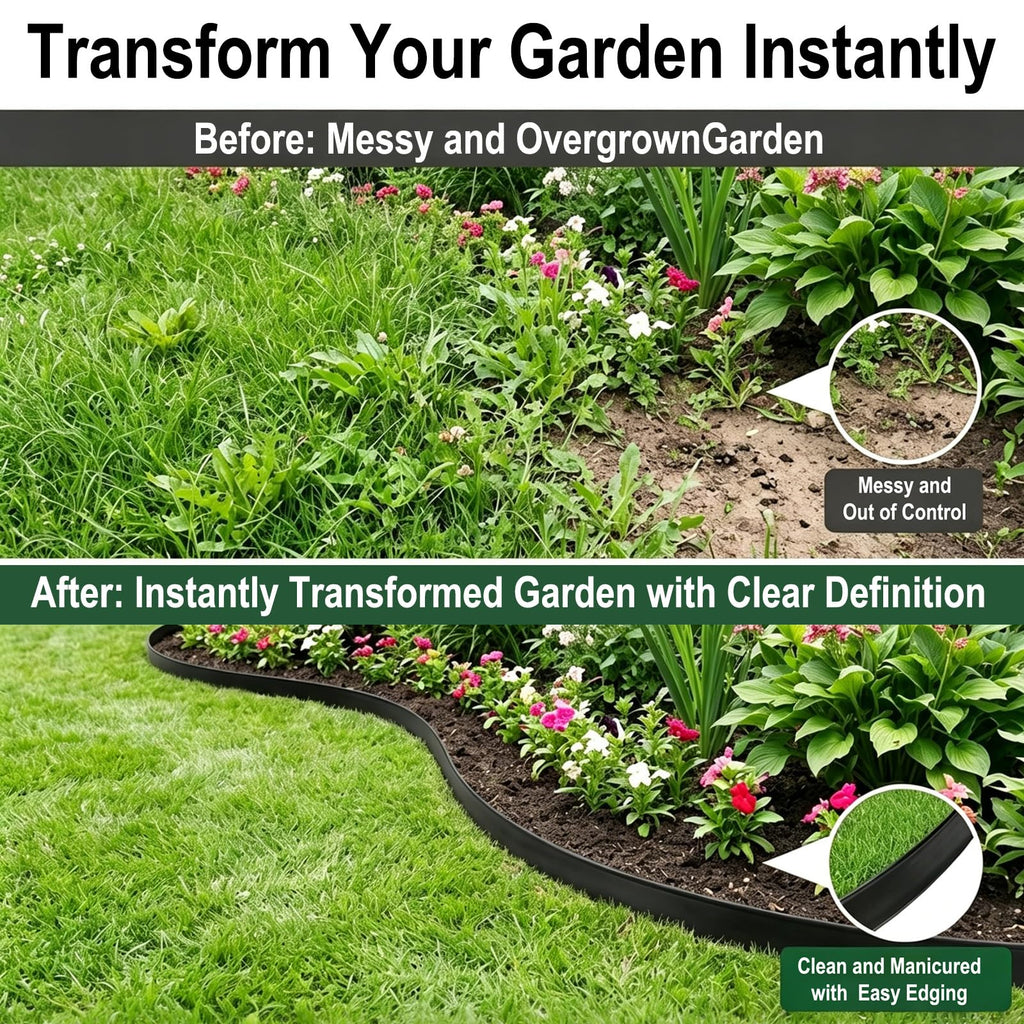 Garden Edging Border/Landscape Edging,100FT 2 Inch Tall Plastic Flexible Lawn Border with 150 Stakes,No Dig Garden Edging Kit for Landscaping,Garden Bed,Yard,Flower Bed,Pathway