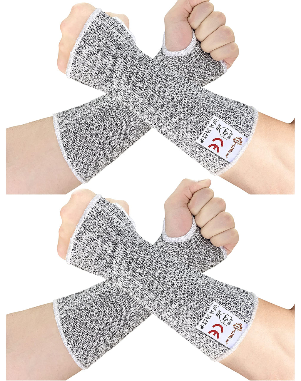 Evridwear Arm Protectors for Thin Skin and Bruising Cut Resistant Arm Sleeves Arm Guards Protective Sleeves for Men Women, 2 Pairs with Thumb Hole L/XL, Grey