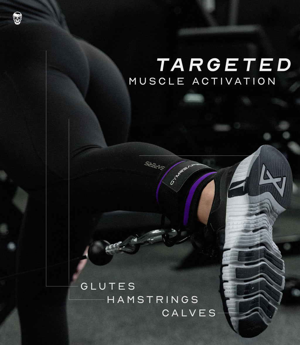 Gymreapers Ankle Straps (Pair) For Cable Machine Kickbacks, Glute Workouts, Lower Body Exercises - Adjustable Leg Straps with Neoprene Padding (Purple, Pair)