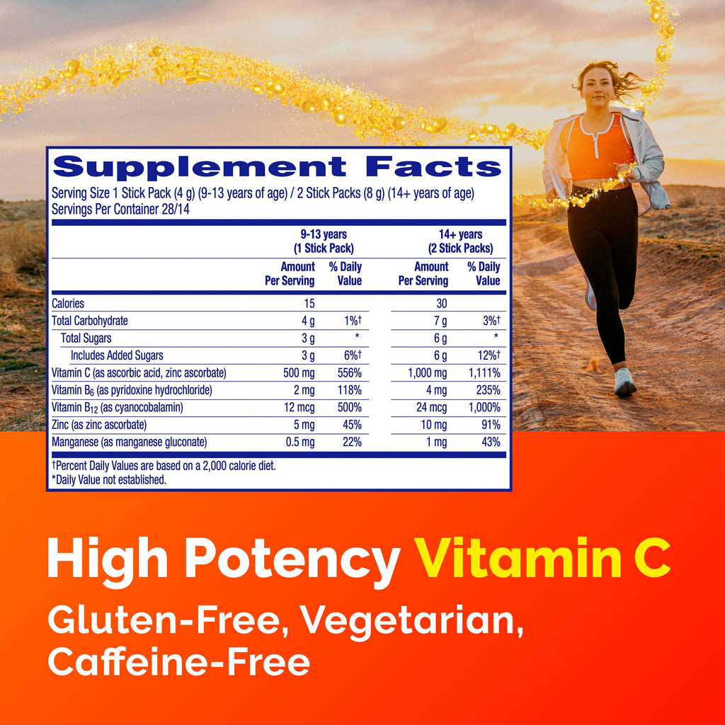 Emergen-C Crystals, On-the-Go Emergen-C Immune Support Supplement with Vitamin C, B Vitamins, Zinc and Manganese, Orange Vitality - 56 Stick Packs