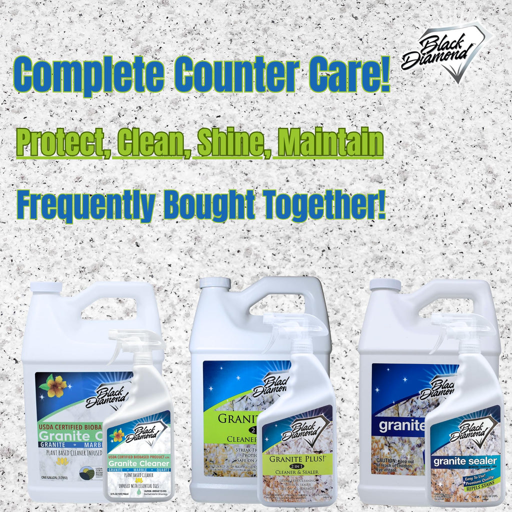 Black Diamond Stoneworks GRANITE PLUS! 2 in 1 Cleaner & Sealer for Granite, Marble, Travertine, Limestone, Ready to Use! (1-Quart/1-Gallon)