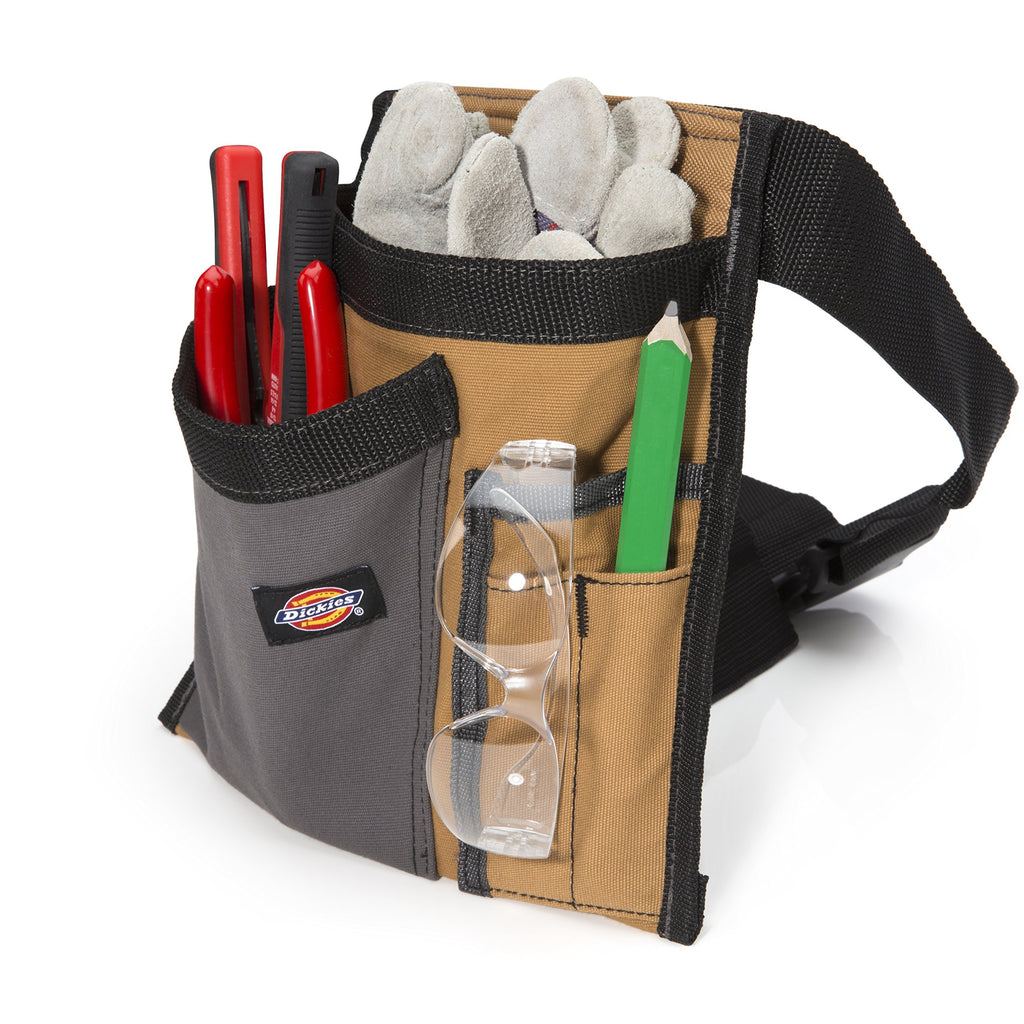 Dickies 5-Pocket Single Side Tool Belt Pouch/Work Apron for Carpenters and Builders, Durable Canvas Construction, Adjustable Belt for Custom Fit, Grey/Tan