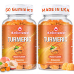 BeElevated Curcumin Turmeric Gummies – Extra Strength 2000mg Turmeric and Ginger Supplement Gummies with Black Pepper – Vegan and Non-GMO, Peach Flavor - Pack of 2