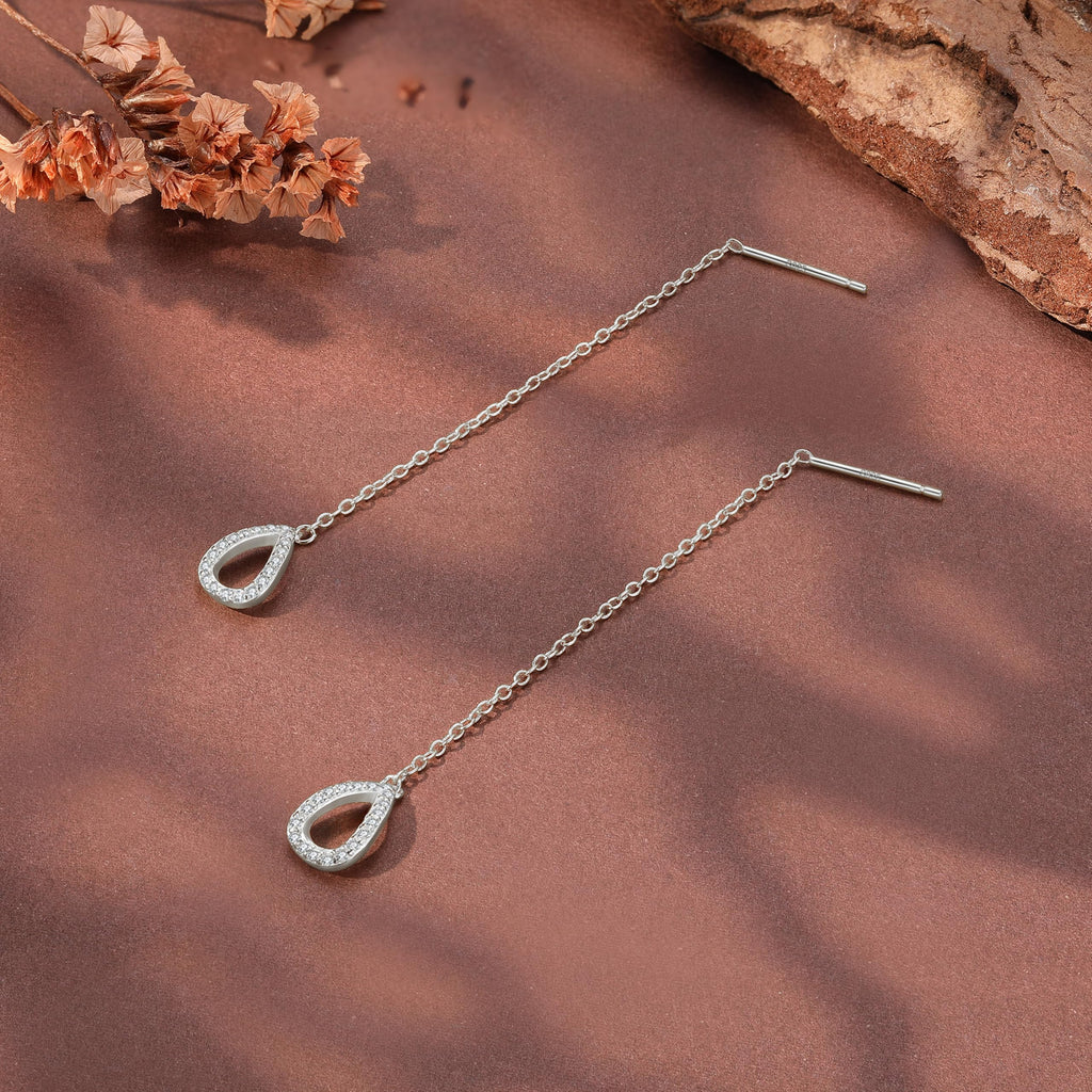 FUNYCHEN S925 Sterling Silver Threader Earrings for Women Mother (Silver)