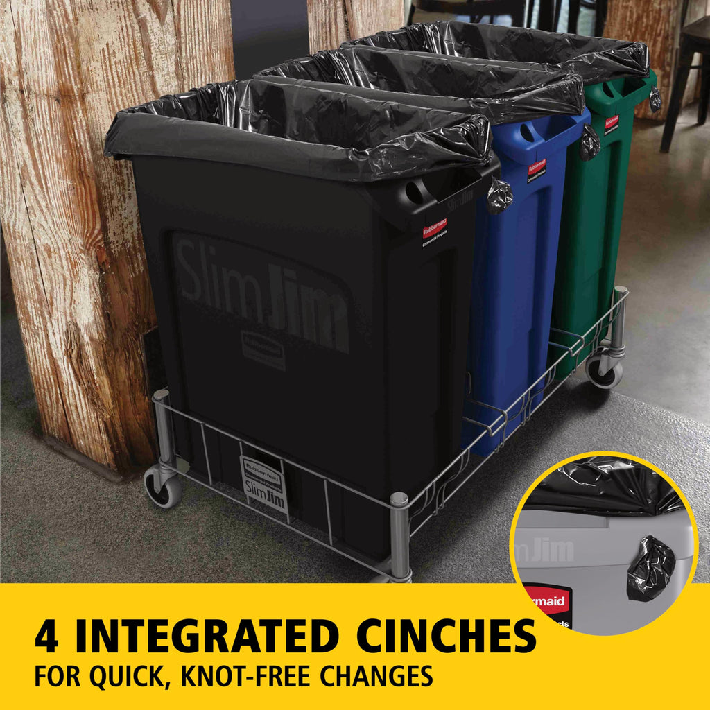 Rubbermaid Commercial Products Slim Jim Plastic Rectangular Trash/Garbage Can With Venting Channels, 23 Gal, Black, for Kitchen/Office/Workspace
