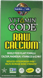 Garden of Life Raw Calcium Supplement for Women and Men - Vitamin Code Made from Whole Foods with Magnesium, K2, Vitamin D3 and Vitamin C Plus Probiotics for Digestion, 60 Capsules