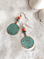 MINACHI Bohemian Engraved Circle Disc Dangle Drop Earrings with Bead Accents, Boho Hippe Jewelry Gift for Women