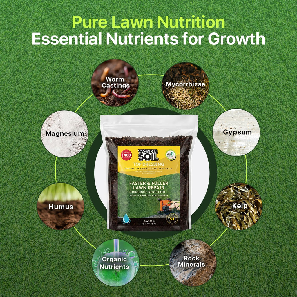 Premium Nutrient-Rich Stretch Coir Blend - 10 lbs Covers Up to 400 Sq Ft - Grow Thicker, Greener Grass in Heat Conditions of